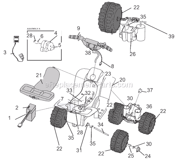 Page A Diagram and Parts List for 77760-9993  Power Wheels Ride-On ATVs